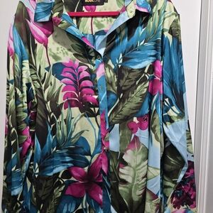 Fashion Nova Tropical Print Blouse - Blue, Pink, Green